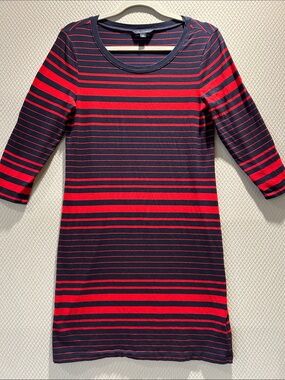 Tommy Hilfiger Red and Navy Striped Long Sleeve Dress, Size S